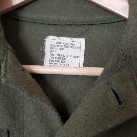 Vintage 70s Olive Green Wool Army Button Down Flannel - Picture 3 of 3